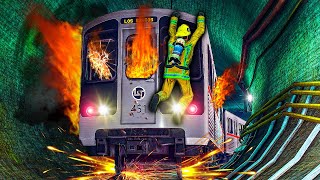 Subway Surfing a BURNING Train in GTA 5 [upl. by Ettennyl181]