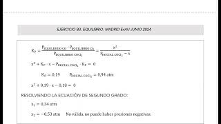 EJERCICIO B3 QUÍMICA EvAU JUNIO 2024 MADRID EQUILIBRIO QUÍMICA 2º BACHILLERATO [upl. by Anib]