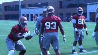 Alabama defensive linemen work on hand technique at 1st practice [upl. by Nyrem572]