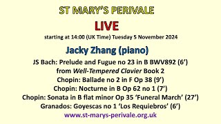 St Marys Perivale LIVE  Jacky Zhang piano [upl. by Suertemed]