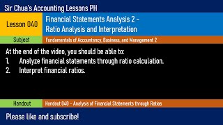 FABM2 Lesson 040  Financial Statements Analysis Ratio Analysis and Interpretation [upl. by Franky]