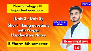 Pharmacology 6th semester important questions। B Pharm। Short and long Questions। Part2। Shahruddin [upl. by Nayab597]