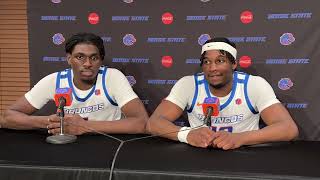 Boise States OMar Stanley and Emmanuel Ugbo meet with the media after 10065 win over Corban [upl. by Clarey]