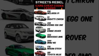 All Cheat Code Leaked  Streets Rebel viralvideo [upl. by Sabah]