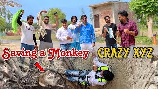 Saving a Monkey with Crazy XYZ  अमित भाई के साथ मिलकर घायल बंदर को कुएँ से निकालते वक्त जो हुआ  😱 [upl. by Aietal]