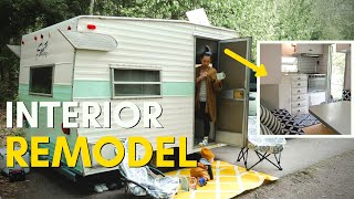 Small Vintage Trailer Renovated ON A BUDGET Step by Step [upl. by Arracat]