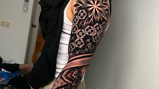 TATTOO VLOG 7 FULL SLEEVE GEOMETRIC MANDALA TATTOO IN 2 CONSECUTIVE DAYS tattoo fyp trending [upl. by Enimrej]