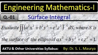 Evaluate Surface Integral over S a2b212 where S is the surface of ellipsoid ax2by2cz21 [upl. by Cattima]