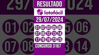 LOTO FACIL hoje  29072024  Resultado concurso 3167 [upl. by Baerl]