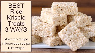 The BEST Rice Krispie Treats EVER 3 EASY Ways Stovetop Microwave Marshmallow Fluff [upl. by Enreval]