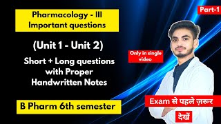 Pharmacology 6th semester important questions। B Pharm। Short and long Questions। Part1। Shahruddin [upl. by Otir]