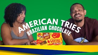 AMERICAN REACTS BRAZILIAN CHOCOLATE Americano reagindo chocolate brasileiro  Bombom Garoto [upl. by Helenka]