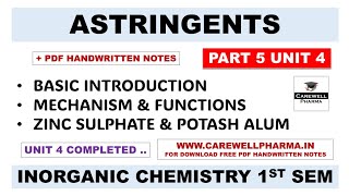 Astringent  Zinc Sulphate  Potash Alum  Part 5 Unit 4  Pharmaceutical inorganic Chemistry [upl. by Phillane]