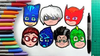 How to Color Pj Masks Characters  Catboy Owlette Gekko Step by Step Easy Coloring Pages for Kids [upl. by Suehtomit324]