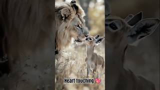 Lion ❤️ and deer heart touching moment shorts short video [upl. by Enneirb]