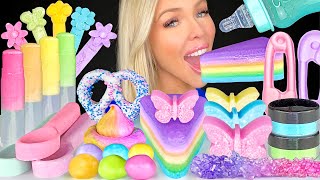 ASMR PASTEL FOOD EDIBLE BUTTERFLIES CHOCOLATE COVERED PRETZELS LIP BALM LAYERED JELLO MUKBANG 먹방 [upl. by Nosraep]