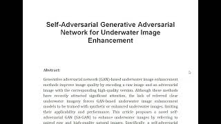 Self Adversarial Generative Adversarial Network for Underwater Image Enhancement [upl. by Archer]