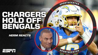 Chargers defeat Bengals despite MARVELOUS performance from Joe Burrow 👀 Herm Edwards reacts  SC [upl. by Nylarat]