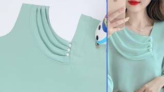 The best ways you can learn cut to sew a collar neck design in this shape  Sewing tips and trick [upl. by Eillac]