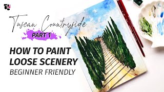 Easy Watercolour Landscape Painting for Beginners  Tuscan Landscape [upl. by Melia]