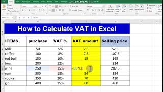 How to Calculate VAT in Excel  Calculate the VAT amount Calculate Selling Price  value added tax [upl. by Lindsey]