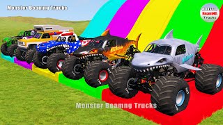 Triple Flatbed Trailer Monster Trucks Transport with Slide Color  BeamNGdrive 165 [upl. by Nalloh494]