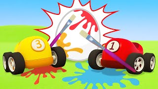 Full episodes of Helper Cars cartoons for kids Learn colors amp surprise eggs Racing cars for kids [upl. by Innos]