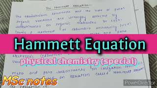 Hammett Equation physical chemistry notes MSc notes Physical special paper [upl. by Loma326]