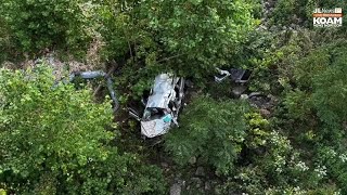 SUV goes into median crashing below between the bridges onto dry creek bed [upl. by Carina972]