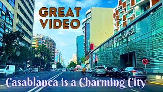 Casablanca 2023 Great video  driving Downtown  Morocco Africa person walking [upl. by Lorrie409]