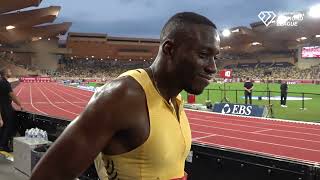 2024 Monaco Interview with Grant Holloway mens 110m Hurdles [upl. by Niwrek439]