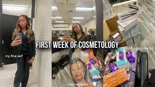 VLOG MY FIRST WEEK OF COSMETOLOGY SCHOOL unboxing my cosmetology kit locker milady test etc [upl. by Nnaeinahpets]