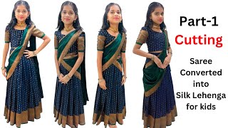 Convert Saree into Silk Lehenga Skirt amp blouse Cutting and Stitching for Kidseasy methodbeginners [upl. by Daley]