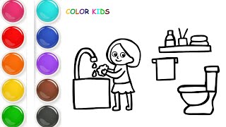 COMO DIBUJAR PINTAR Y COLOREAR IMAGEN DE LAVADO DE MANOS  DIBUJOS PARA NIÑOS VideosParaNiños [upl. by Lajes494]