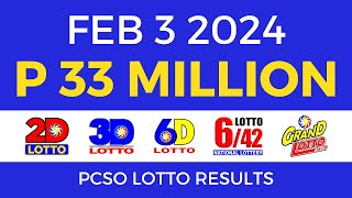 Lotto Result February 3 2024 9pm PCSO [upl. by Bledsoe62]