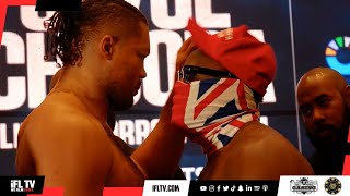 JOYCE GRABS CHISORAS HAT  JOE JOYCE v DEREK CHISORA FULL WEIGH IN amp FINAL FACE OFF [upl. by Hadwin]