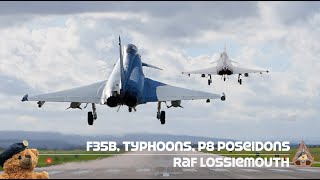 ACTION PACKED RAF Lossiemouth  Two F35Bs P8 Poseidons Typhoons Birdstrike amp Emergency Fuel Leak [upl. by Hamford]