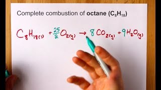 Complete Combustion of Octane C8H18 Balanced Equation [upl. by Yltsew]