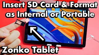 Zonka Tablet 2023 How to Insert SD Card amp Format as Portable or Internal [upl. by Yaja]