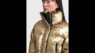 RUDSAK Shiny LAURENCE Padded SEQUIN DOWN PUFFER Jacket Metallic Ivory Women [upl. by Doowle]