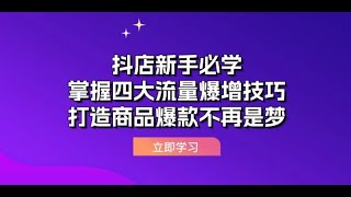 抖店新手必学：掌握四大流量爆增技巧，打造商品爆款不再是梦 [upl. by Nnodnarb]