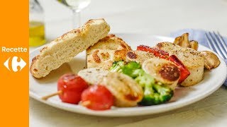 Brochettes de boudin blanc et légumes croquants [upl. by Jabe6]