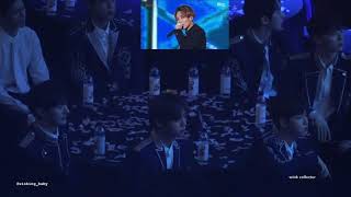 180214  Wanna One 워너원 reacting to Seventeens 세븐틴 performance in Gaon Chart Music Awards [upl. by Siaht]