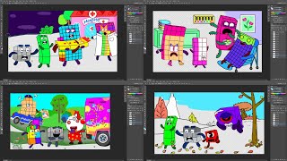 Combine 4 Numberblocks coloring videos  Numberblocks fanmade Coloring Story [upl. by Loggia]