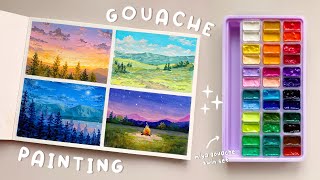 🎨 painting peaceful gouache landscapes 🌷 himi gouache 36 twin set unboxing  swatching 🌅 [upl. by Santiago]