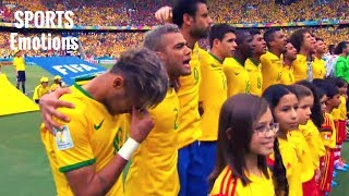 Neymar PLEURE Thiago Silva Dani Alves David Luiz en transe  Hymne Brésil  Coupe du Monde 2014 [upl. by Tuorah144]