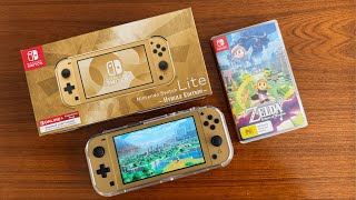 Nintendo Switch Lite Hyrule Edition Unboxing  Zelda Day [upl. by Janean870]