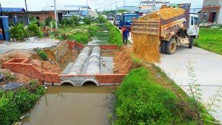 Start a new project Filling Sever by Dozer KOMATSU D20P amp 5ton trucks Pushing Rock Soil [upl. by Tipton]