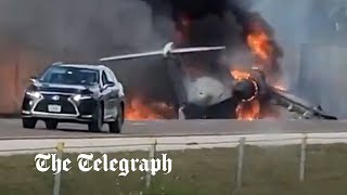 Two dead after private jet crash lands on Florida highway [upl. by Endo553]