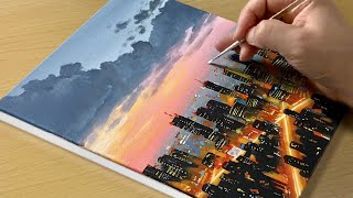 Easy to Draw Cityscape Acrylic Painting  Painting for Beginners [upl. by Alaham]